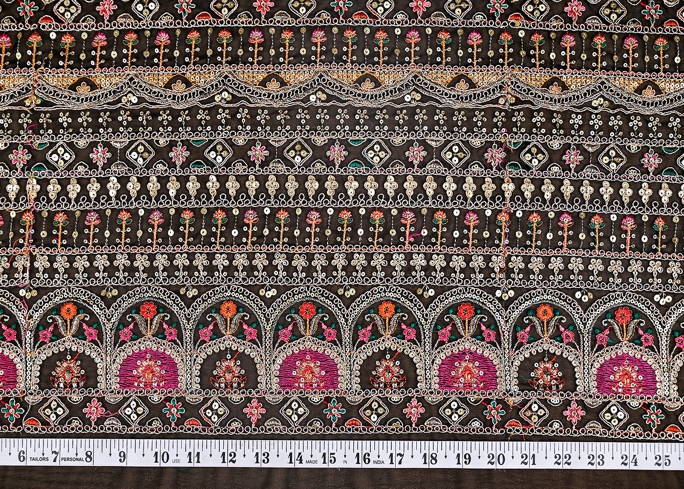 (Pre-Cut-1-MTR)-Black-Georgette-Fabric-With-All-Over-Sequins,-Zari-And-Thread-Work-18928-measurement-view
