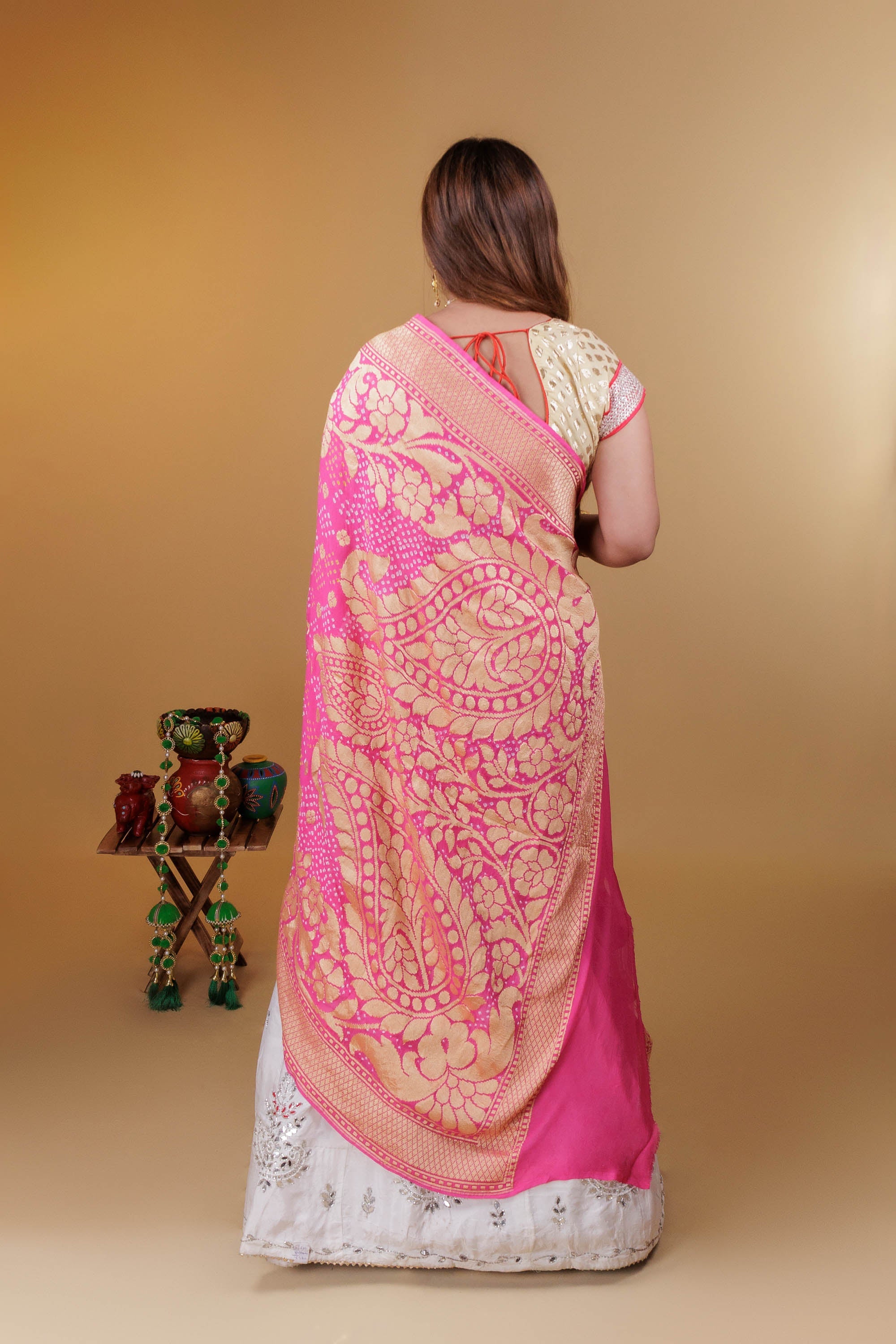 The Parampara - Barbie Pink Pure Georgette Bandhani Handloom Dupatta 18928