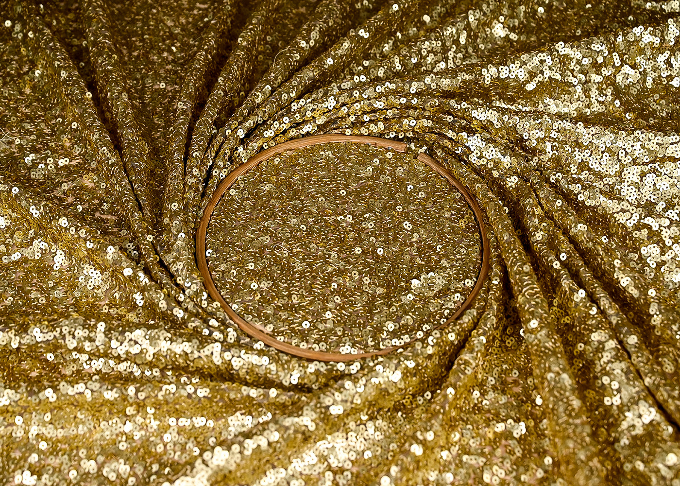 (Pre-Cut-1.1-MTR)-Golden-Net-Fabric-With-All-Over-Sequins-Work-18935