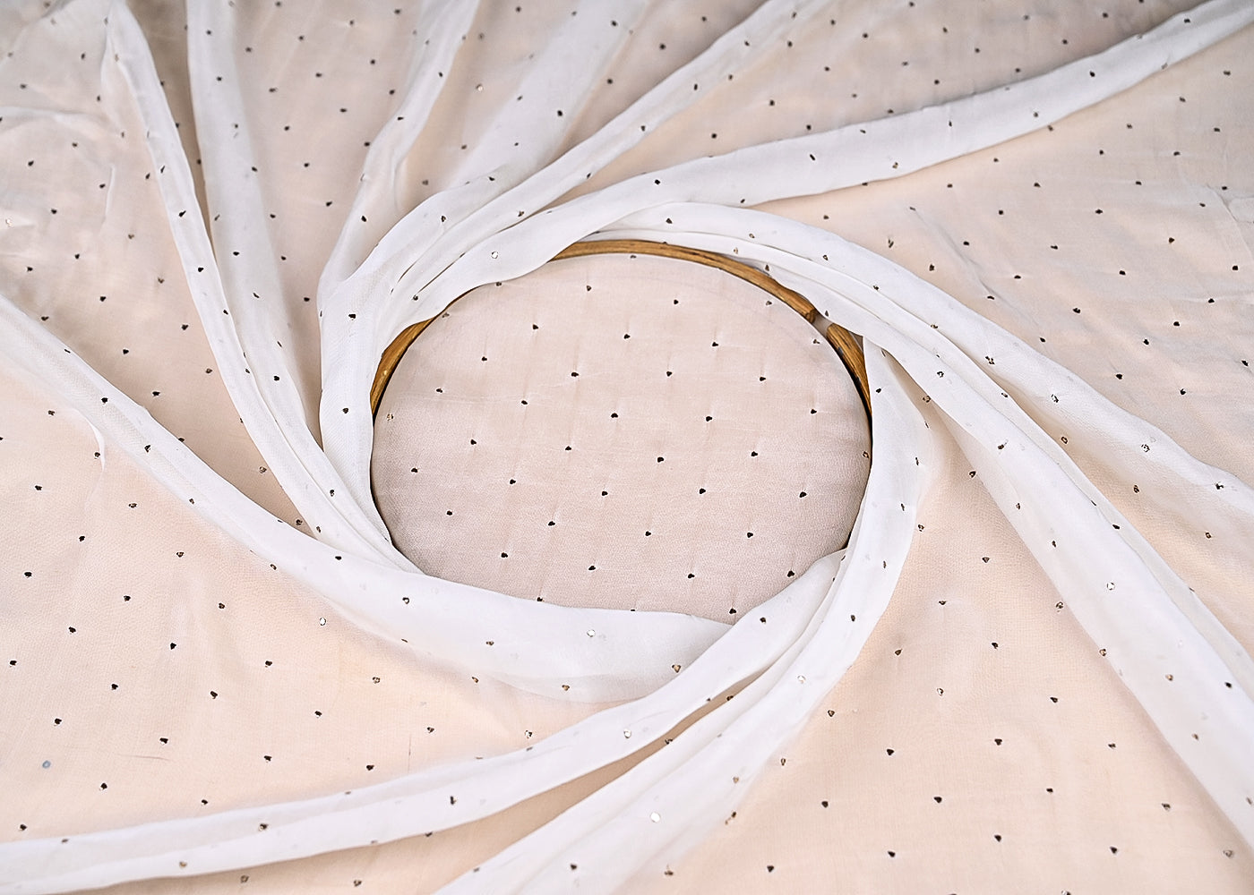 (Pre-Cut-1.5-MTR)-White-Organza-Fabric-With-All-Over-Foil-Work-18939