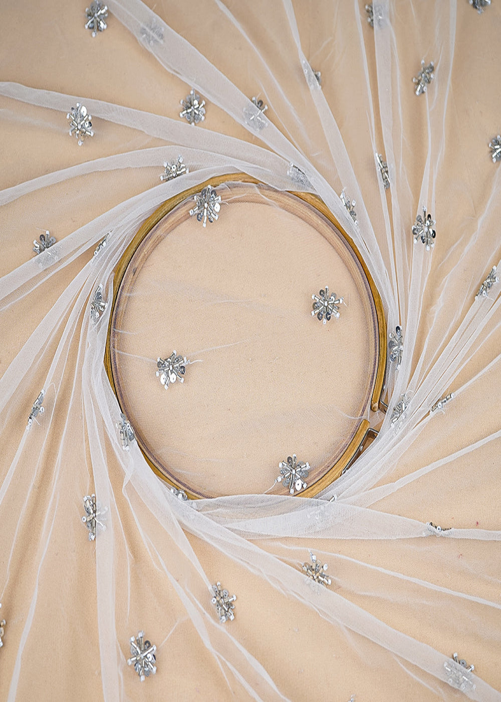 (Pre-Cut-2.85-MTR)-White-Net-Fabric-With-All-Over-Katdana-And-Sequins-Work-18941
