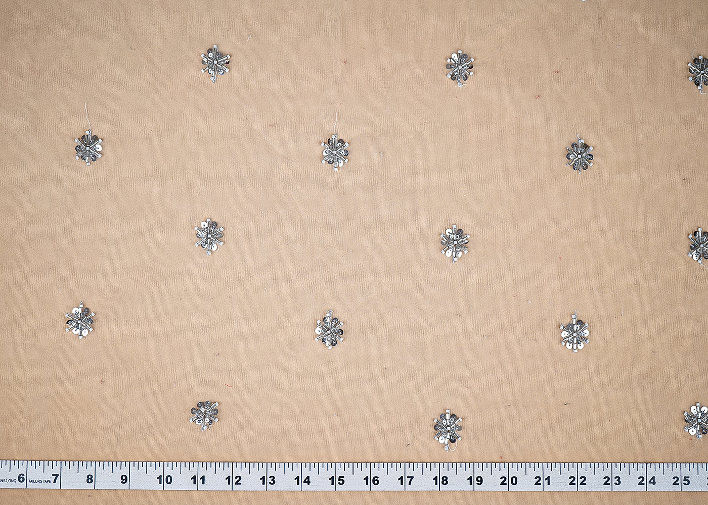 (Pre-Cut 2.85 MTR) White Net Fabric With All Over Katdana And Sequins Work 18941