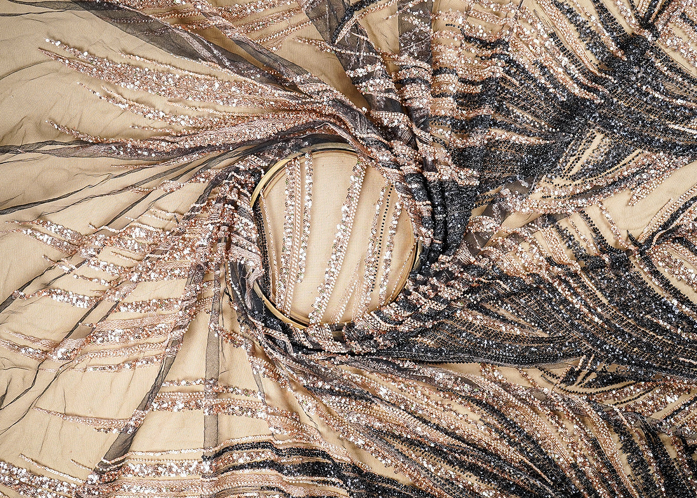 (Pre-Cut-1-MTR)-Black-Net-Fabric-With-All-Over-Katdana-And-Sequins-Work-18944