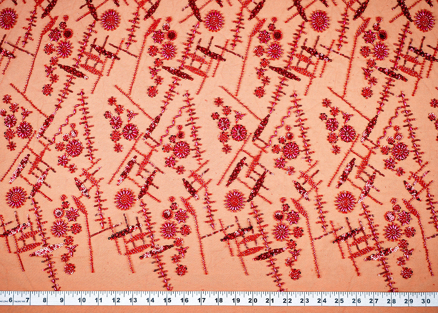 (Pre-Cut-1.6-MTR)-Red-Net-Fabric-With-All-Over-Katdana-And-Sequins-Work-18945-measurement-view