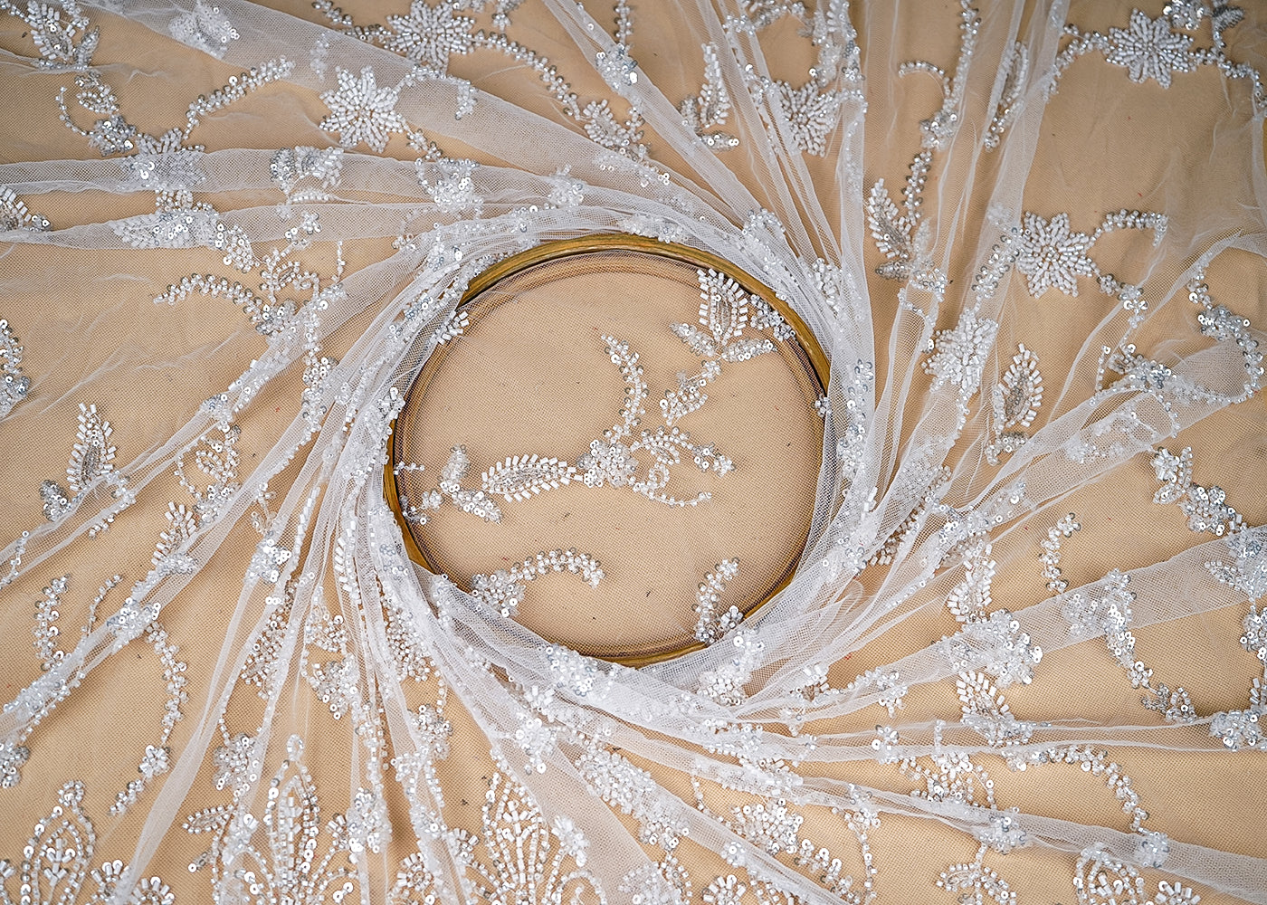 (Pre-Cut-1-MTR)-White-Net-Fabric-With-All-Over-Katdana-And-Sequins-Work-18946
