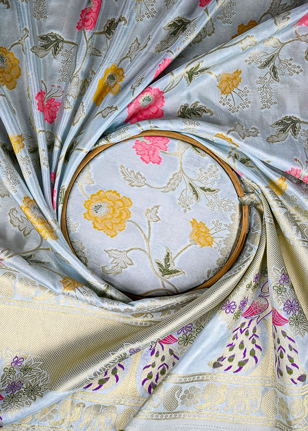 (Pre-Cut-1-MTR)-Light-Blue-Banarasi-Silk-Fabric-With-All-Over-Thread-And-Zari-Handloom-18951