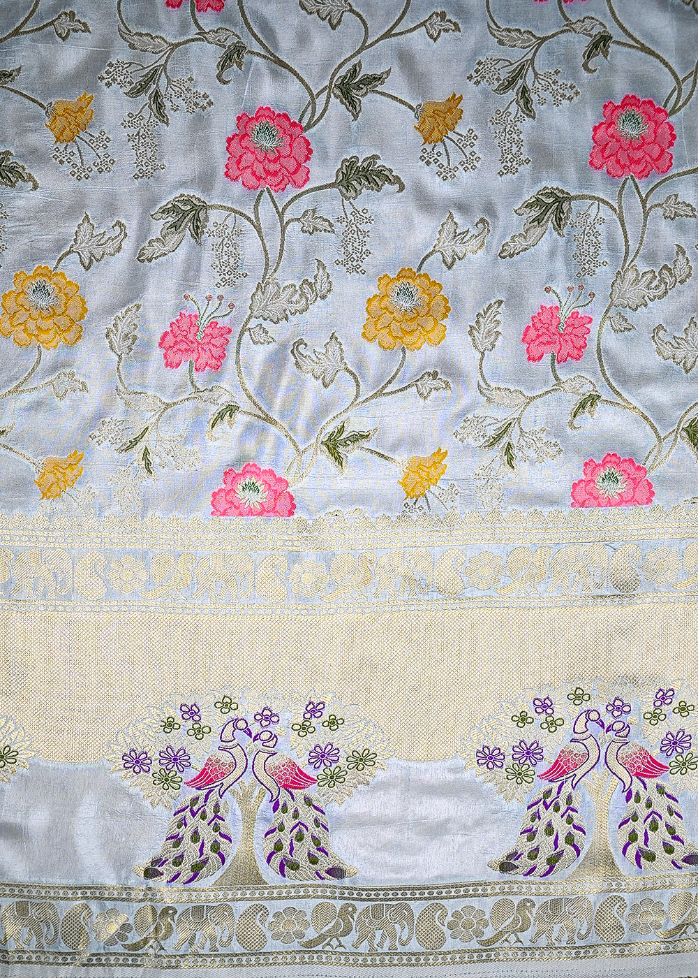 (Pre-Cut-1-MTR)-Light-Blue-Banarasi-Silk-Fabric-With-All-Over-Thread-And-Zari-Handloom-18951-work-view