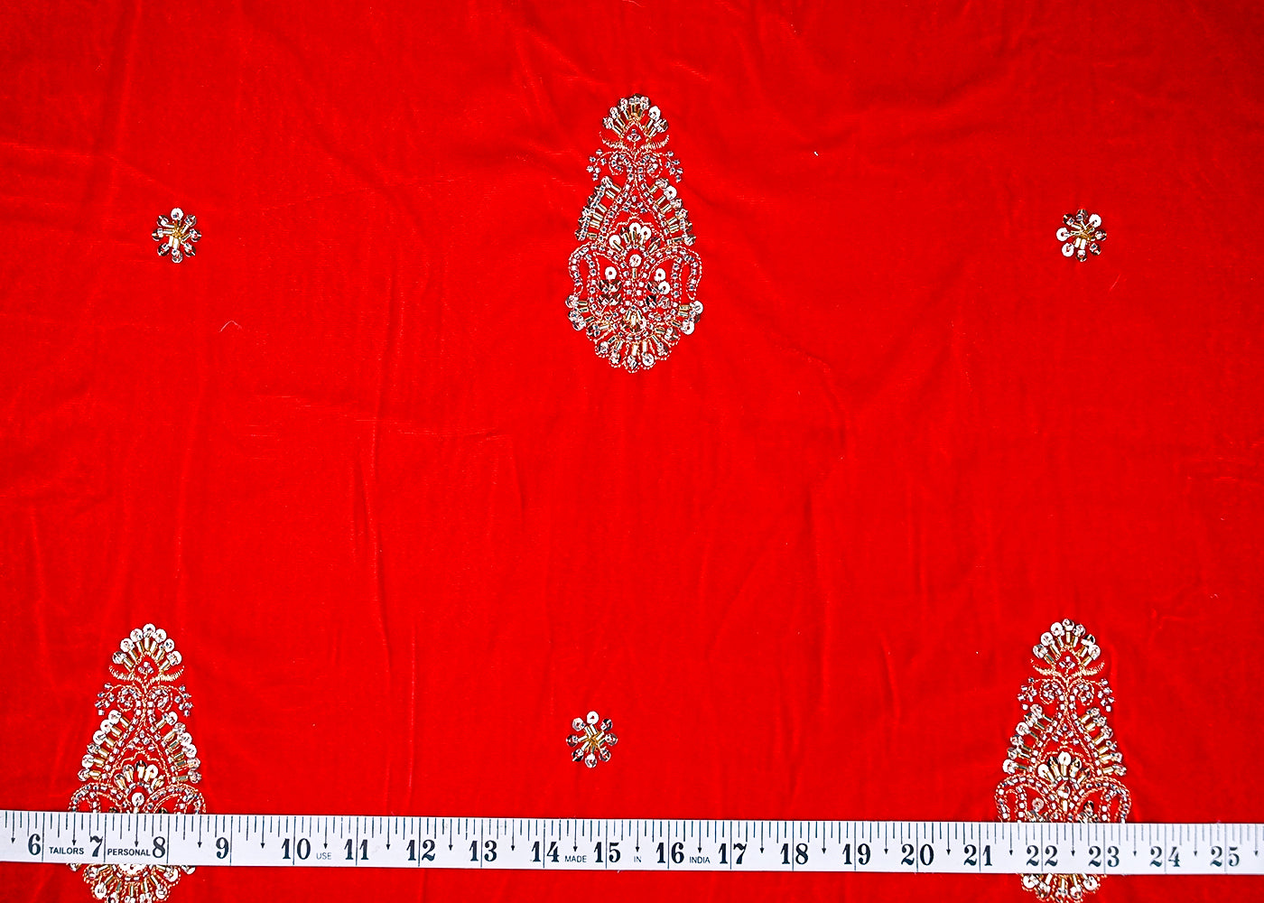 (Pre-Cut-1-MTR)-Red-Velvet-Fabric-With-All-Over-Katdana-And-Sequins-Work-18955-measurement-view