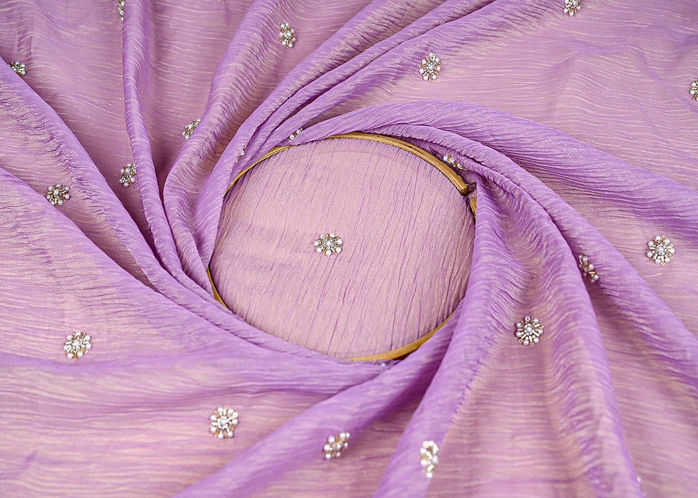 (Pre-Cut-1-MTR)-Lavender-Tissue-Crushed-Fabric-With-All-Over-Sequins-And-Katdana-Work-18957
