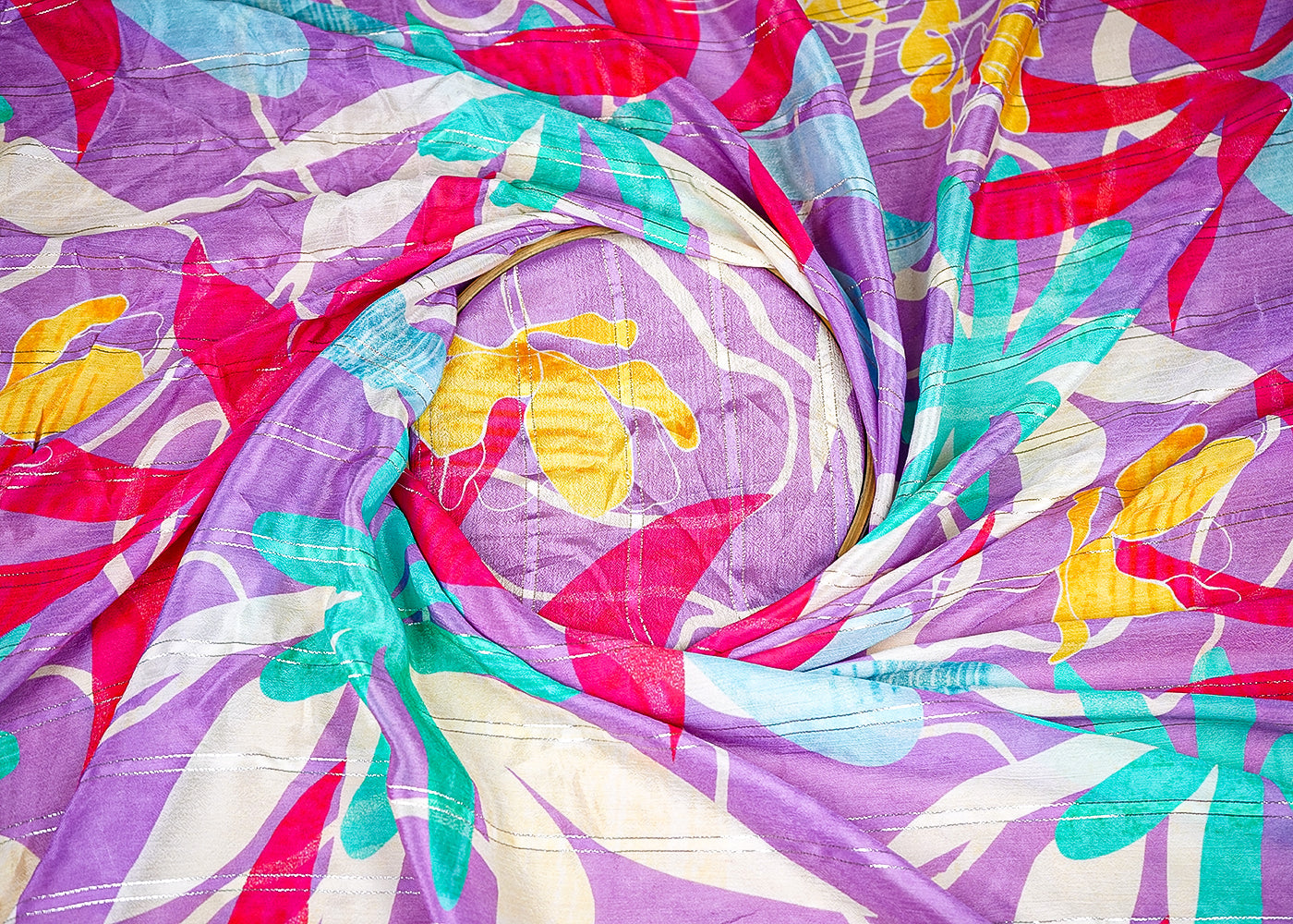 (Pre-Cut-5-MTR)-Lavender-Chinon-Chiffon-Fabric-With-All-Over-Multi-Color-Print-And-Zari-Work-18968
