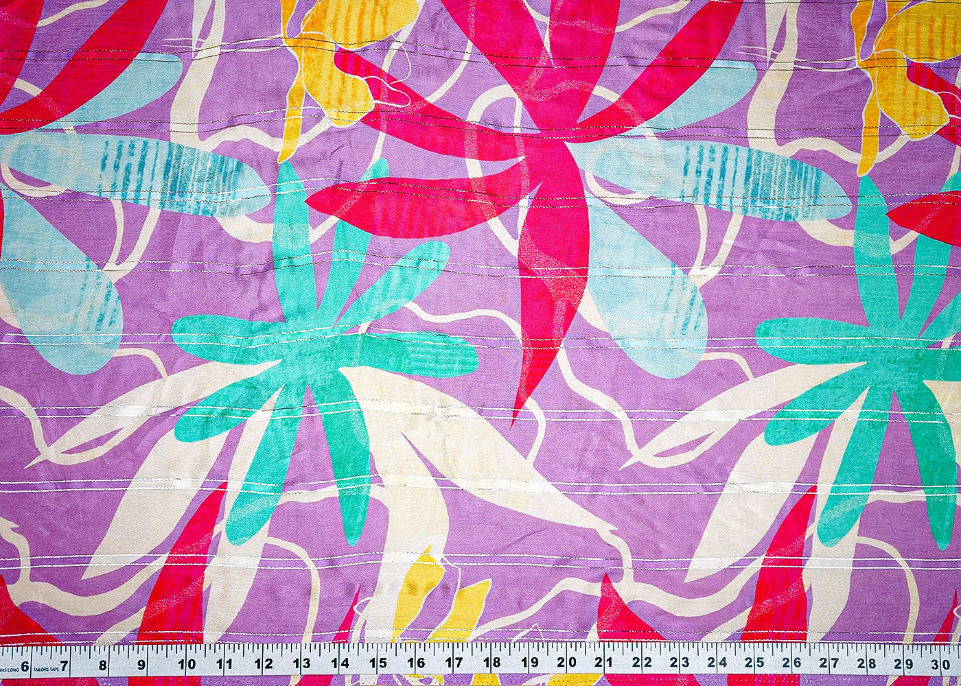 (Pre-Cut-5-MTR)-Lavender-Chinon-Chiffon-Fabric-With-All-Over-Multi-Color-Print-And-Zari-Work-18968-measurement-view