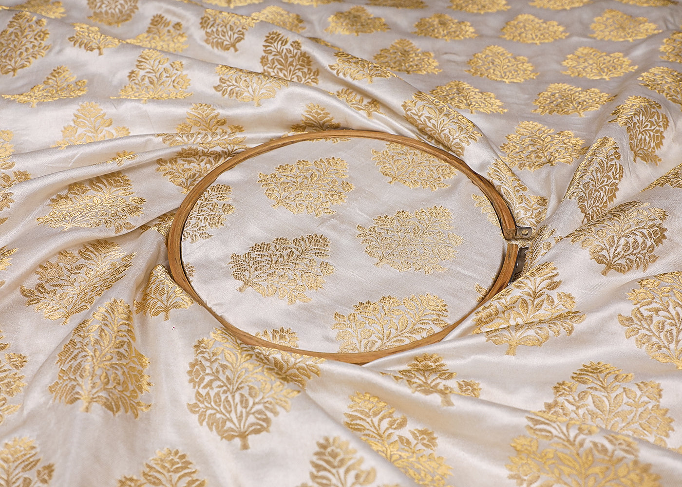 White Upada Silk Fabric With All Over Zari Handloom 19001