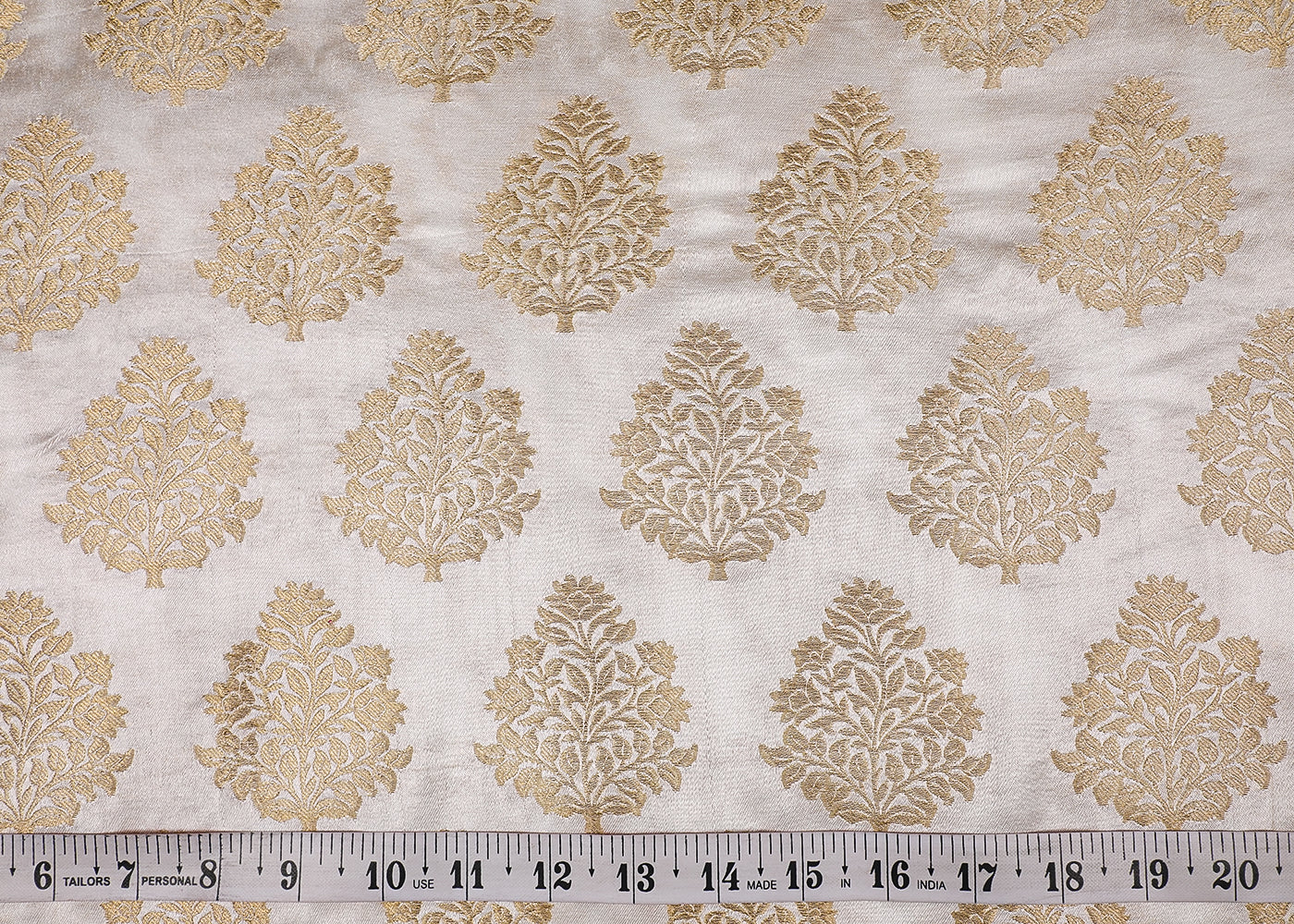 White Upada Silk Fabric With All Over Zari Handloom 19001