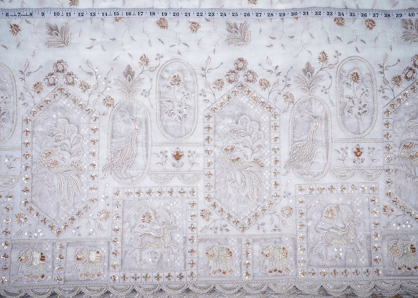 White Georgette Fabric With All Over Katdana, Sequins, Zari And One Side Net Cutwork Border 19004