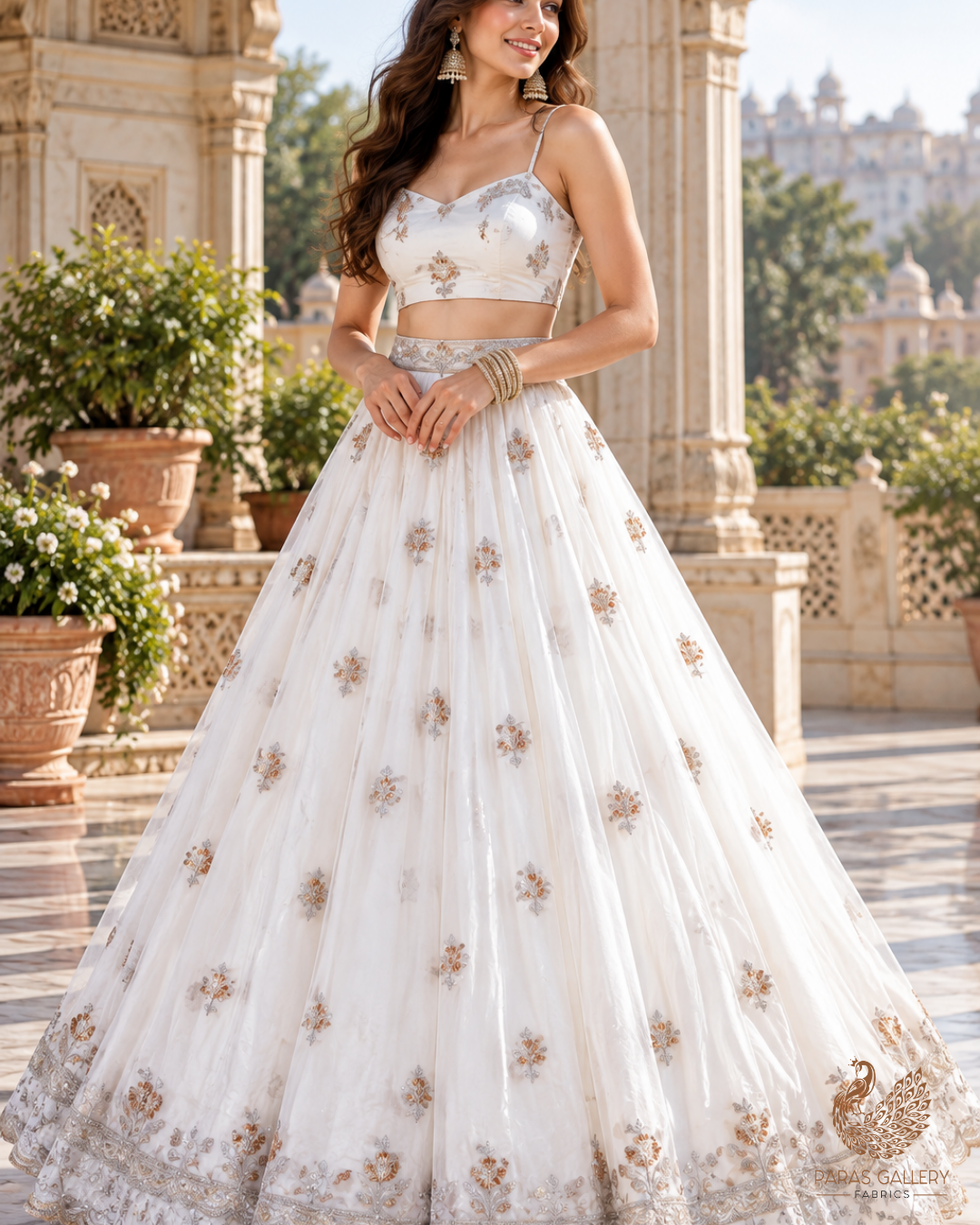 White Dyeable Georgette Dupatta Fabric With All Over Katdana, Sequins, Zari And Two Side Border 19005