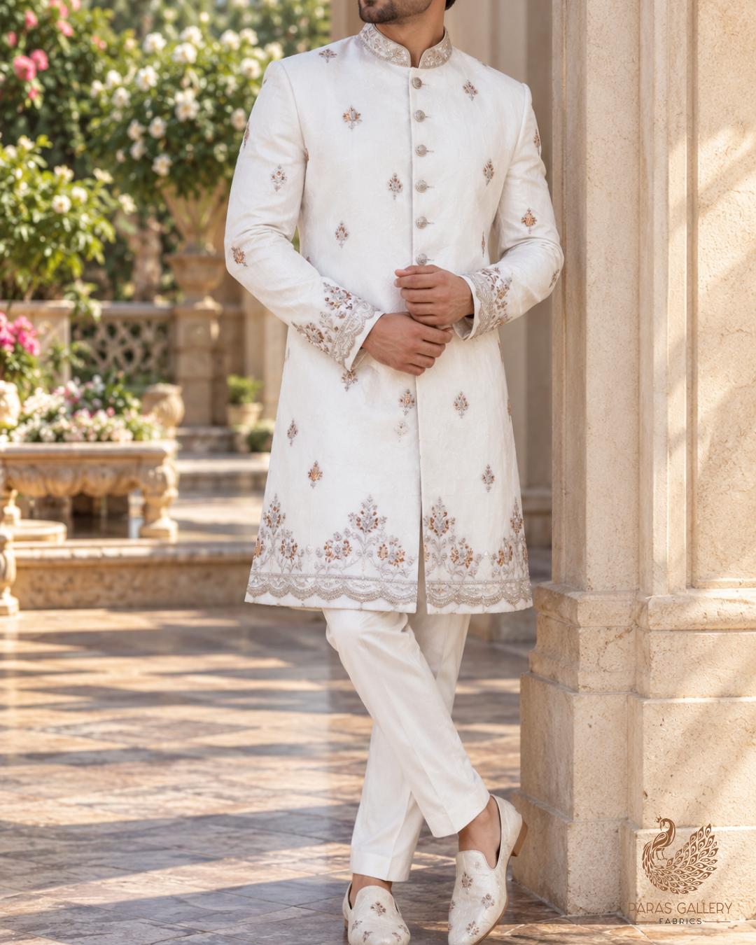 White Dyeable Georgette Dupatta Fabric With All Over Katdana, Sequins, Zari And Two Side Border 19005