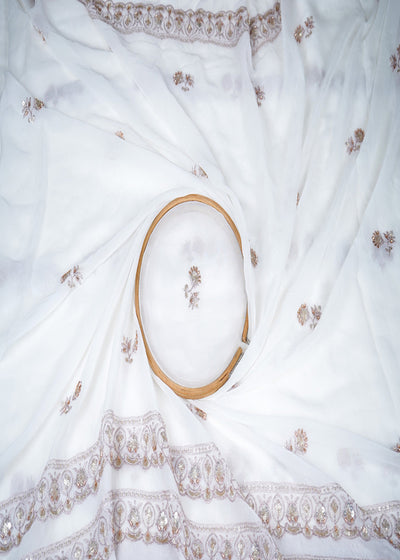 White Dyeable Georgette Dupatta Fabric With All Over Katdana, Sequins, Zari And Two Side Border 19009