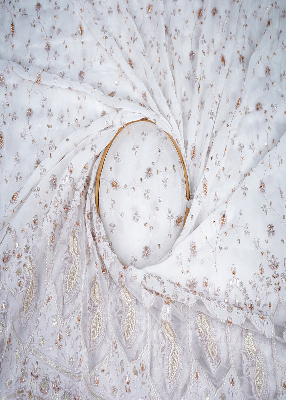 White-Dyeable-Georgette-Fabric-With-All-Over-Katdana-Sequins-Zari-And-One-Side-Net-Cutwork-Border-19012-close-view