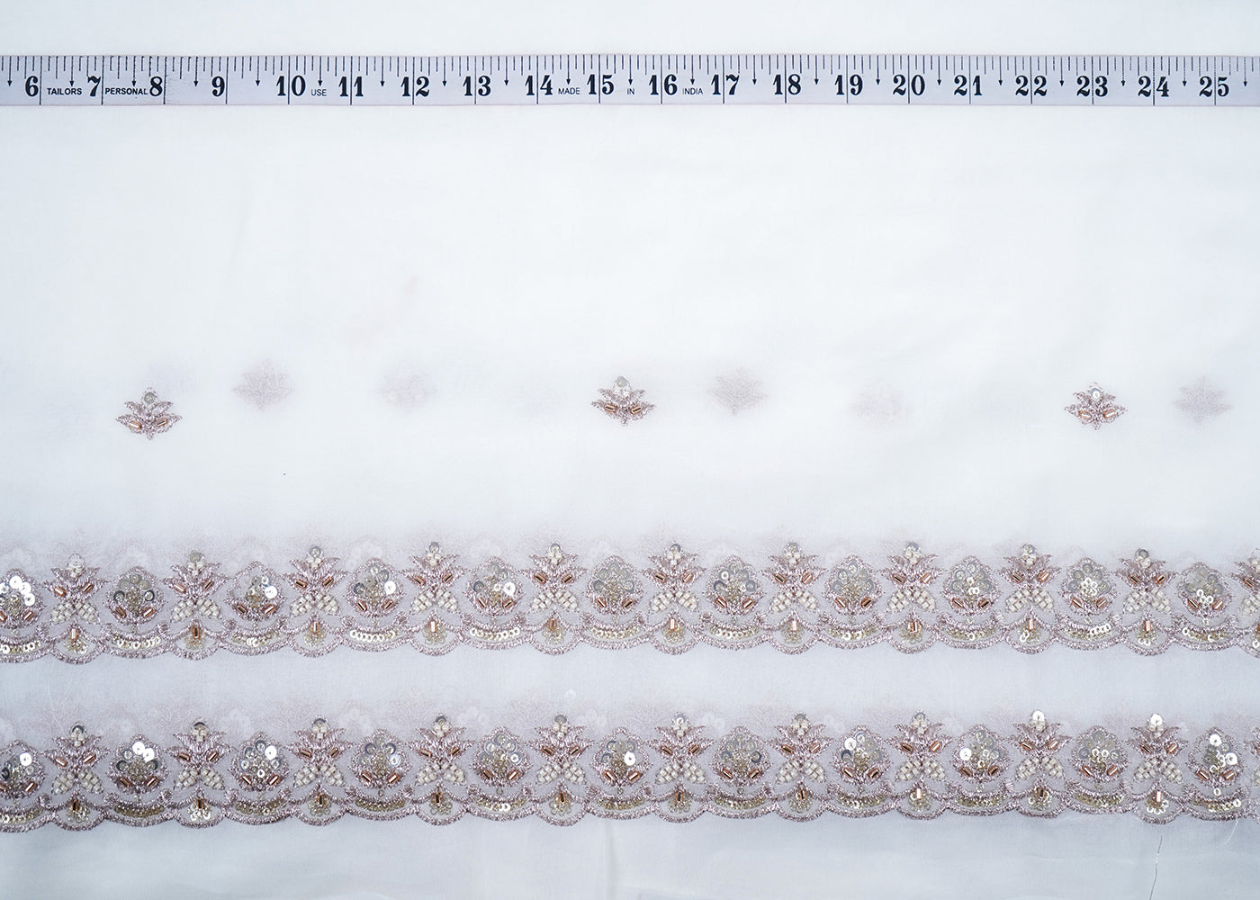 White Georgette Fabric With All Over Katdana, Sequins, Zari And Two Side Border 19013