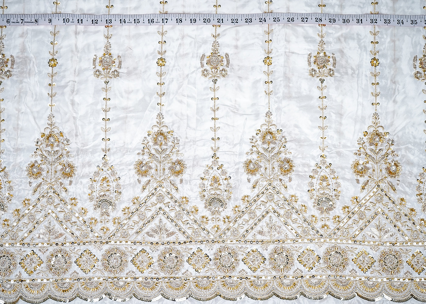 White Crepe Fabric With All Over Katdana, Bead, Sequins And Zari Work With One Side Border 19017