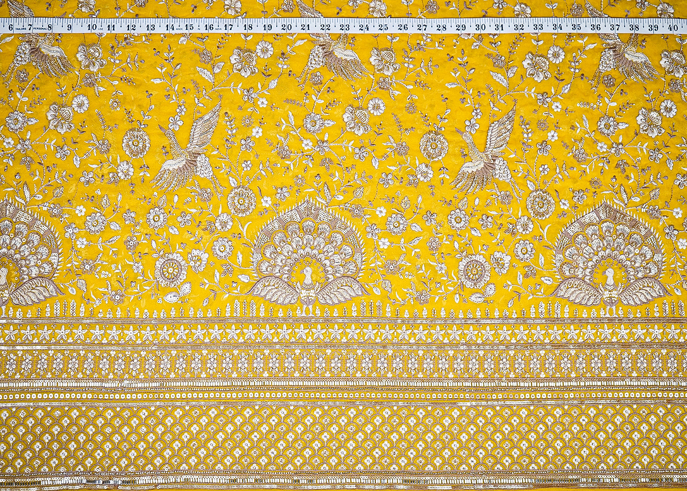Mustard Georgette Fabric With All Over Katdana, Bead, Sequins And Zari Work With One Side Border 19023