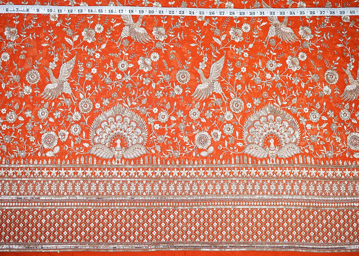 Rust Georgette Fabric With All Over Katdana, Bead, Sequins And Zari Work With One Side Border 19025