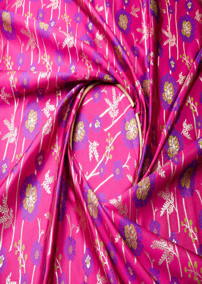 Pink Banarasi Brocade Fabric With All Over Thread And Zari Handloom 19028