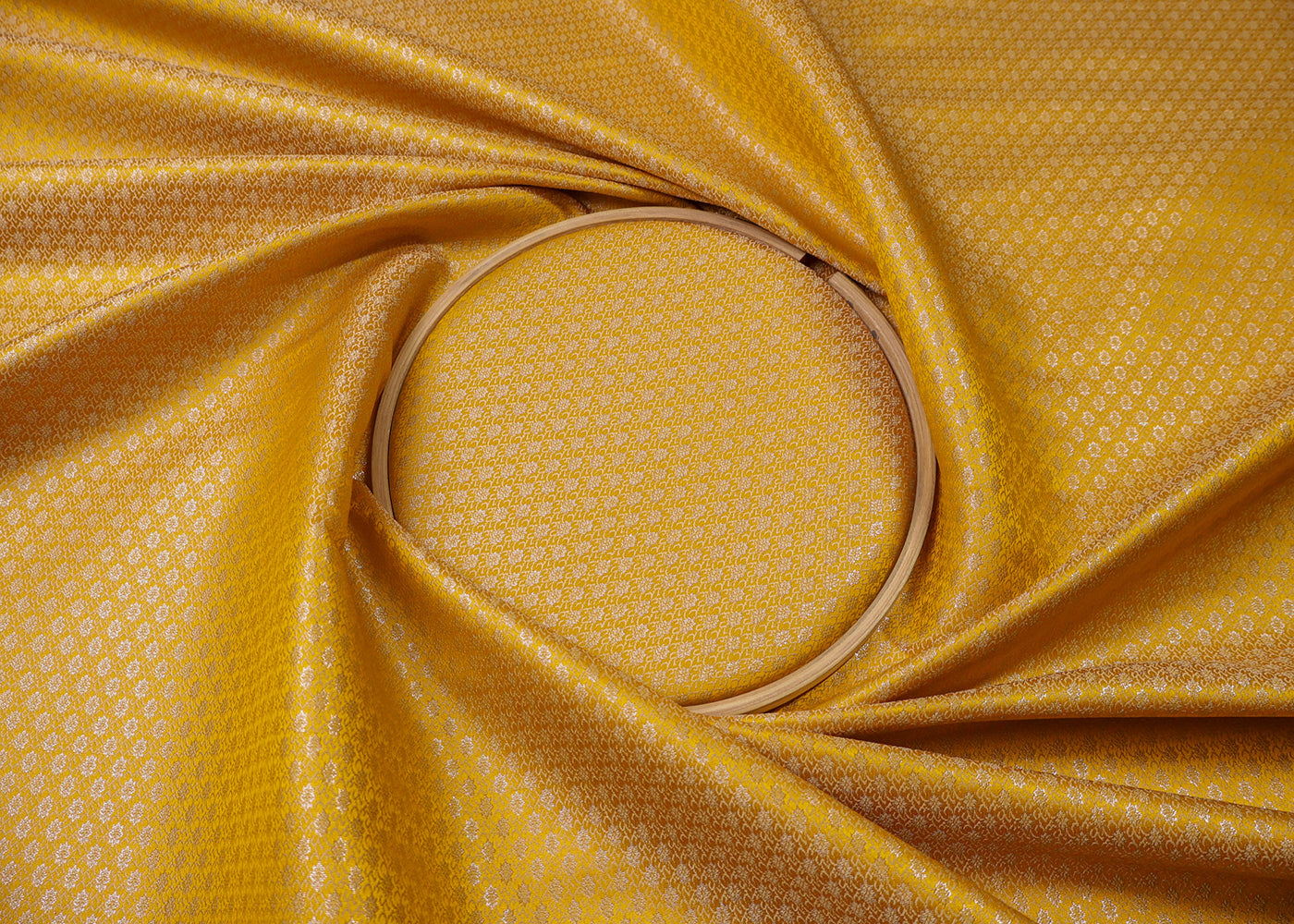 Yellow Banarasi Brocade Fabric With All Over Golden Zari Handloom 19041