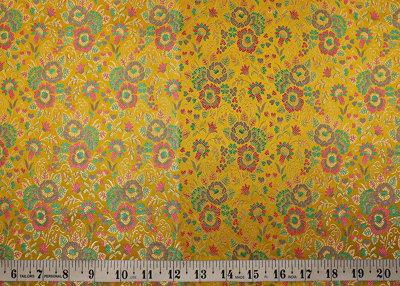 Yellow Banarasi Brocade Fabric With All Over Thread And Zari Handloom 19045