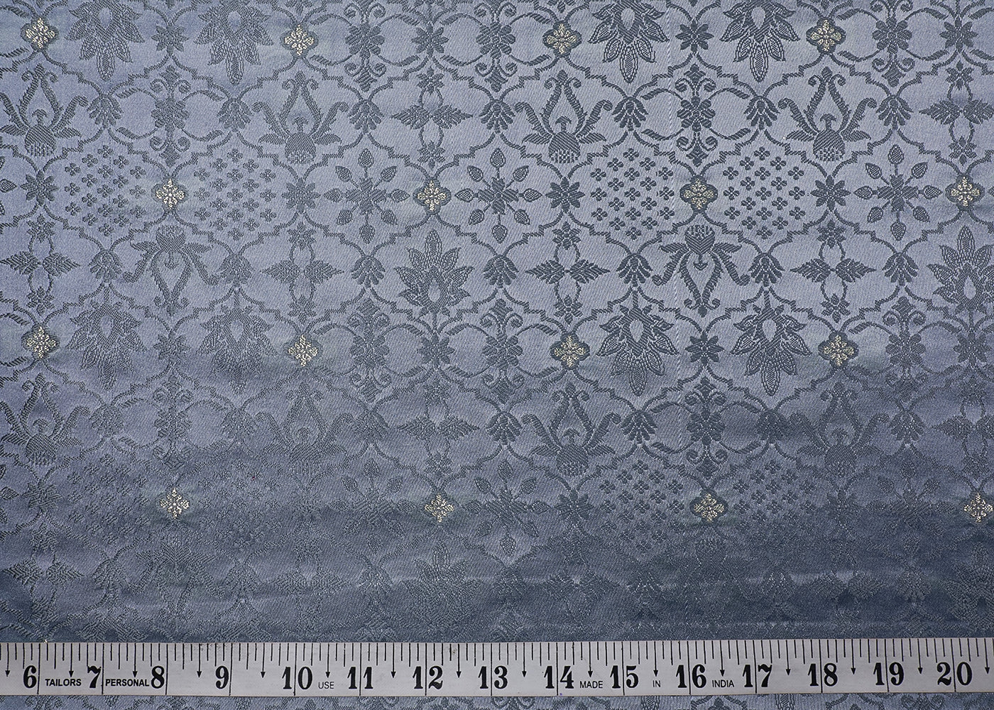 Grey Banarasi Brocade Fabric With All Over Thread And Zari Handloom 19056