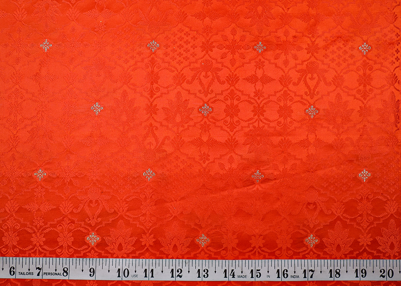 Orange Banarasi Brocade Fabric With All Over Thread And Zari Handloom 19057