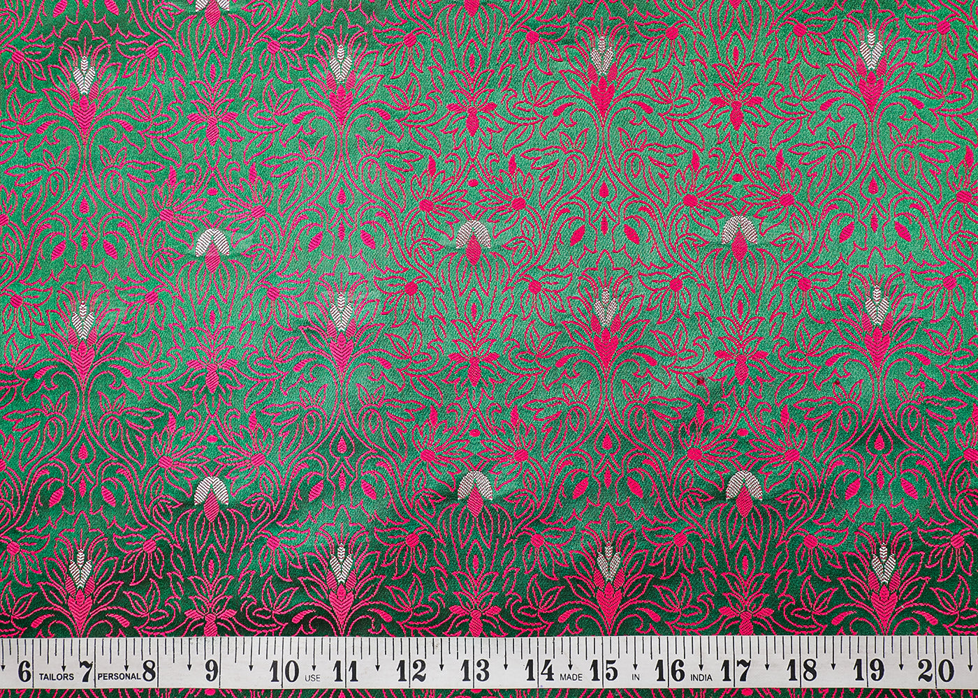 Bottle Green Banarasi Brocade Fabric With All Over Thread And Zari Handloom 19059