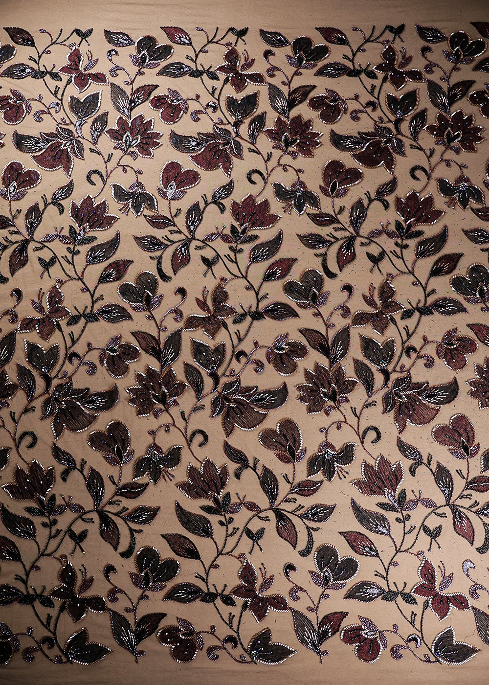 Black Imported Net Fabric With All Over Thread, Bead And Katdana Work 19073