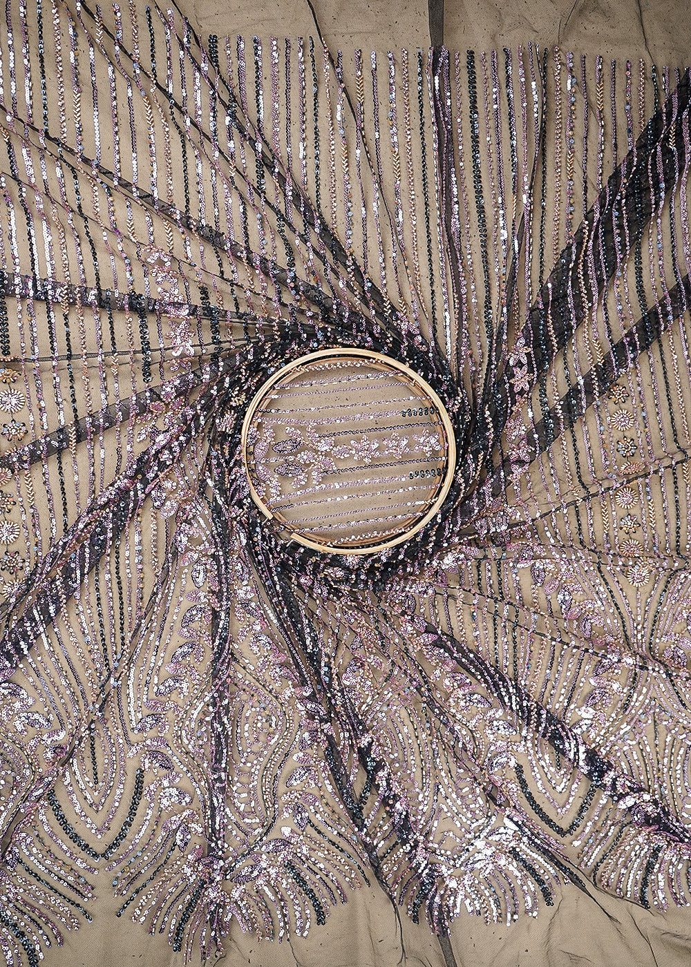 Black Imported Net Fabric With All Over Bead And Sequins Work 19083