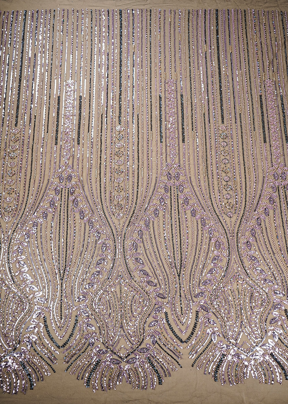 Black Imported Net Fabric With All Over Bead And Sequins Work 19083