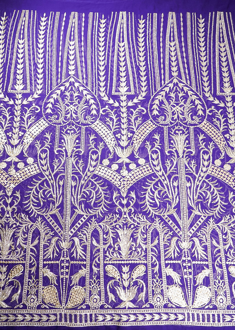 Purple Georgette Fabric With All Over Zari And Sequins Work With One Side Border 19087