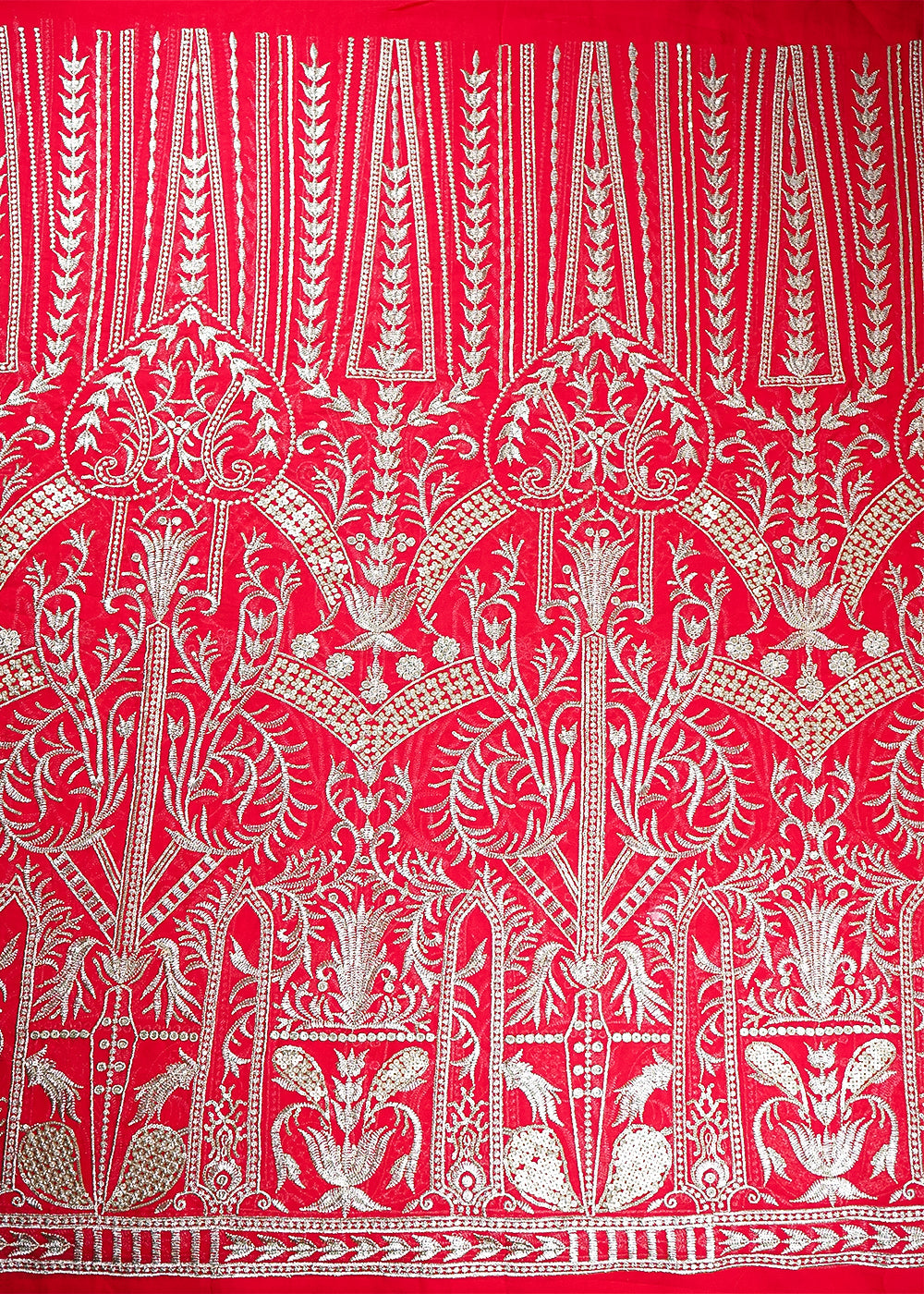 Red Georgette Fabric With All Over Zari And Sequins Work With One Side Border 19088