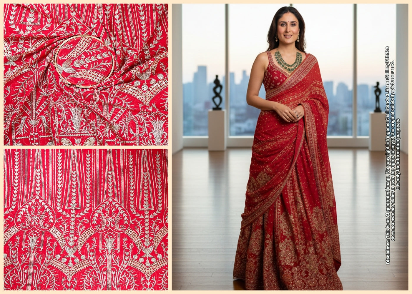 Kareena Kapoor Inspired Edition | Red Embroidered Georgette Unstitched Fabric 19088