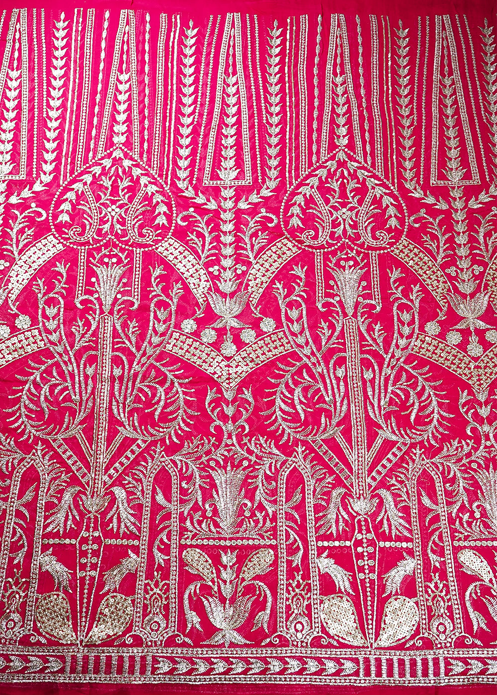 Pink Georgette Fabric With All Over Zari And Sequins Work With One Side Border 19089