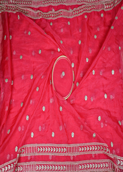 Pink Organza Dupatta Fabric With All Over Zari And Sequins Work With Two Side Border 19090