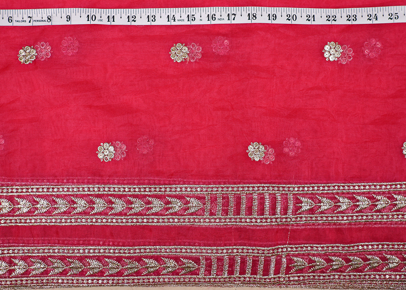 Pink Organza Fabric With All Over Zari And Sequins Work With Two Side Border 19090