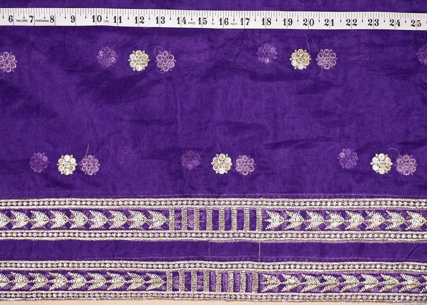 Purple Organza Fabric With All Over Zari And Sequins Work With Two Side Border 19092