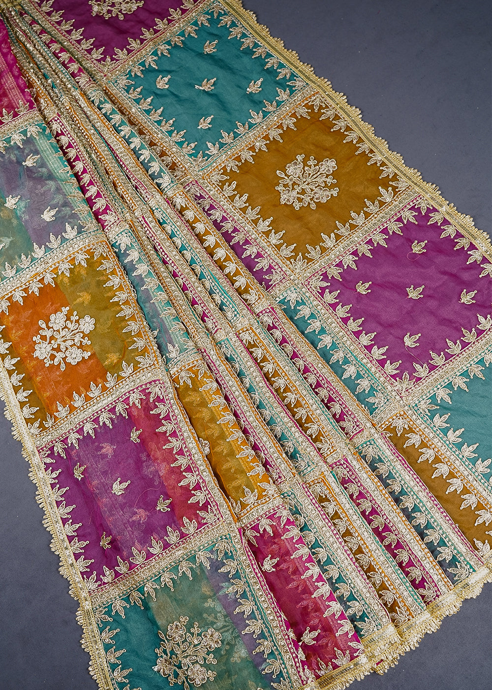 Multi Colour Organza Dupatta with Allover Zari and Gota Patti Work 19098