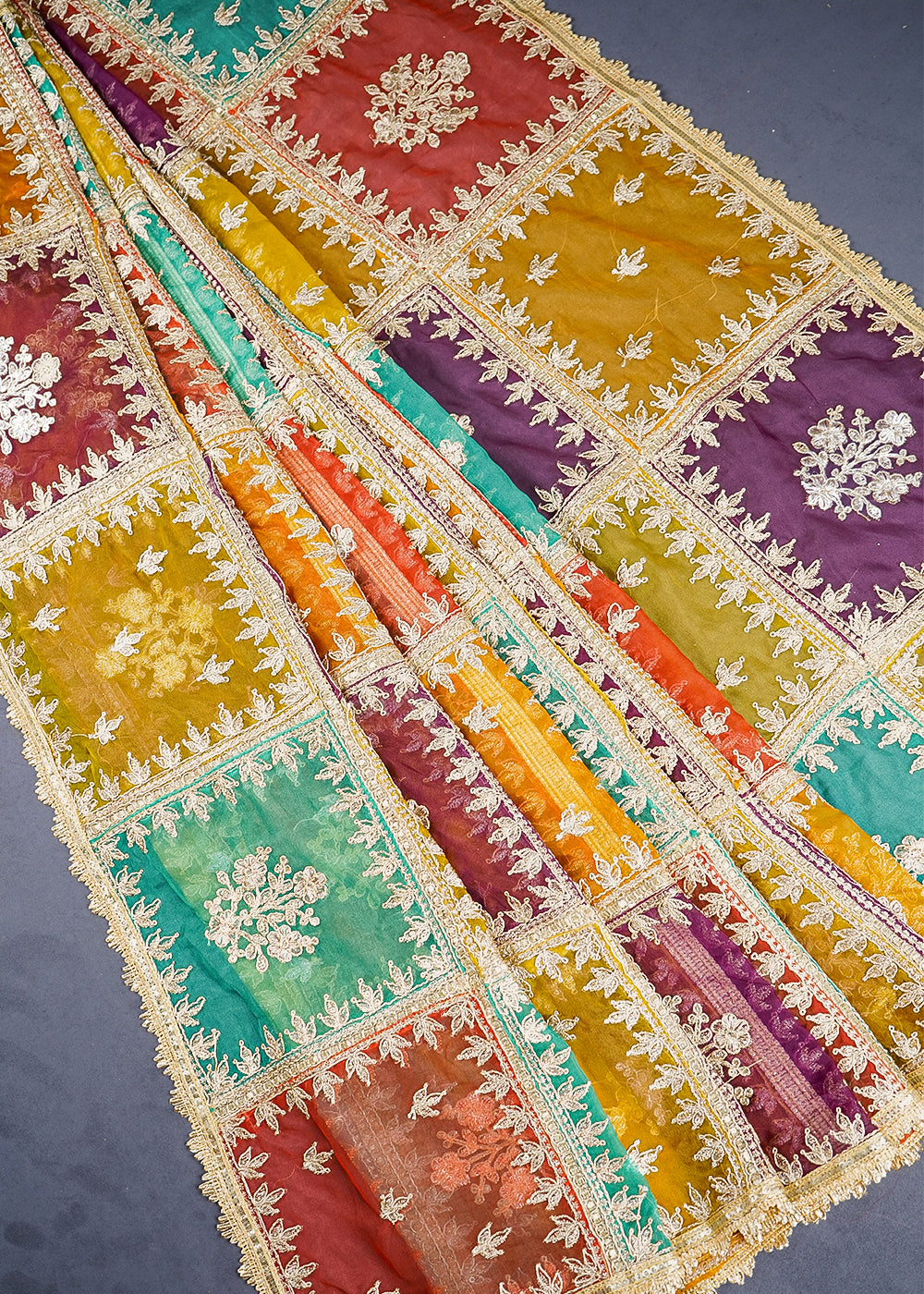 Multi Colour Organza Dupatta with Allover Zari and Gota Patti Work 19099