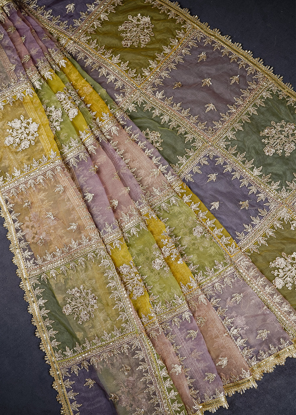 Multi Colour Organza Dupatta with Allover Zari and Gota Patti Work 19100