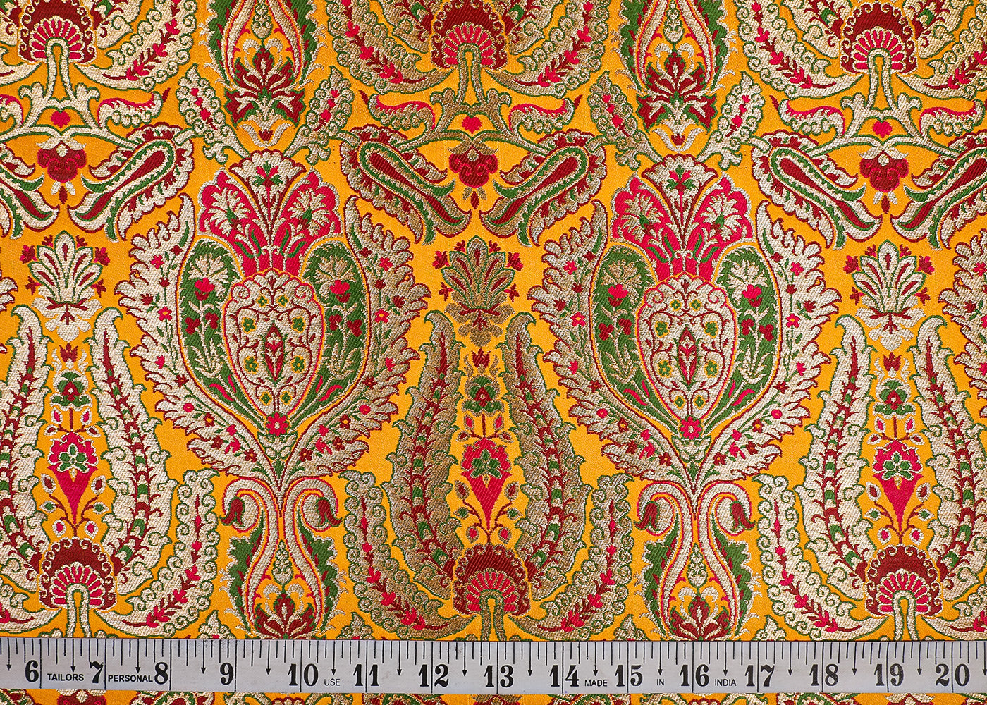 Yellow Banarasi Brocade Fabric With All Over Thread And Zari Handloom 19102