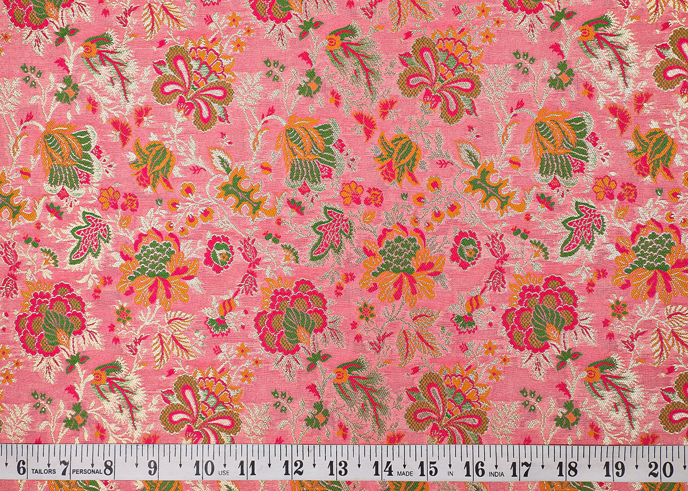 Blush Pink Banarasi Brocade Fabric With All Over Thread And Zari Handloom 19103