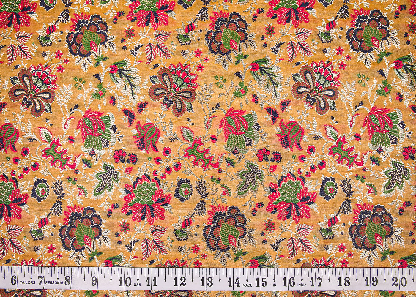 Beige Banarasi Brocade Fabric With All Over Thread And Zari Handloom 19106