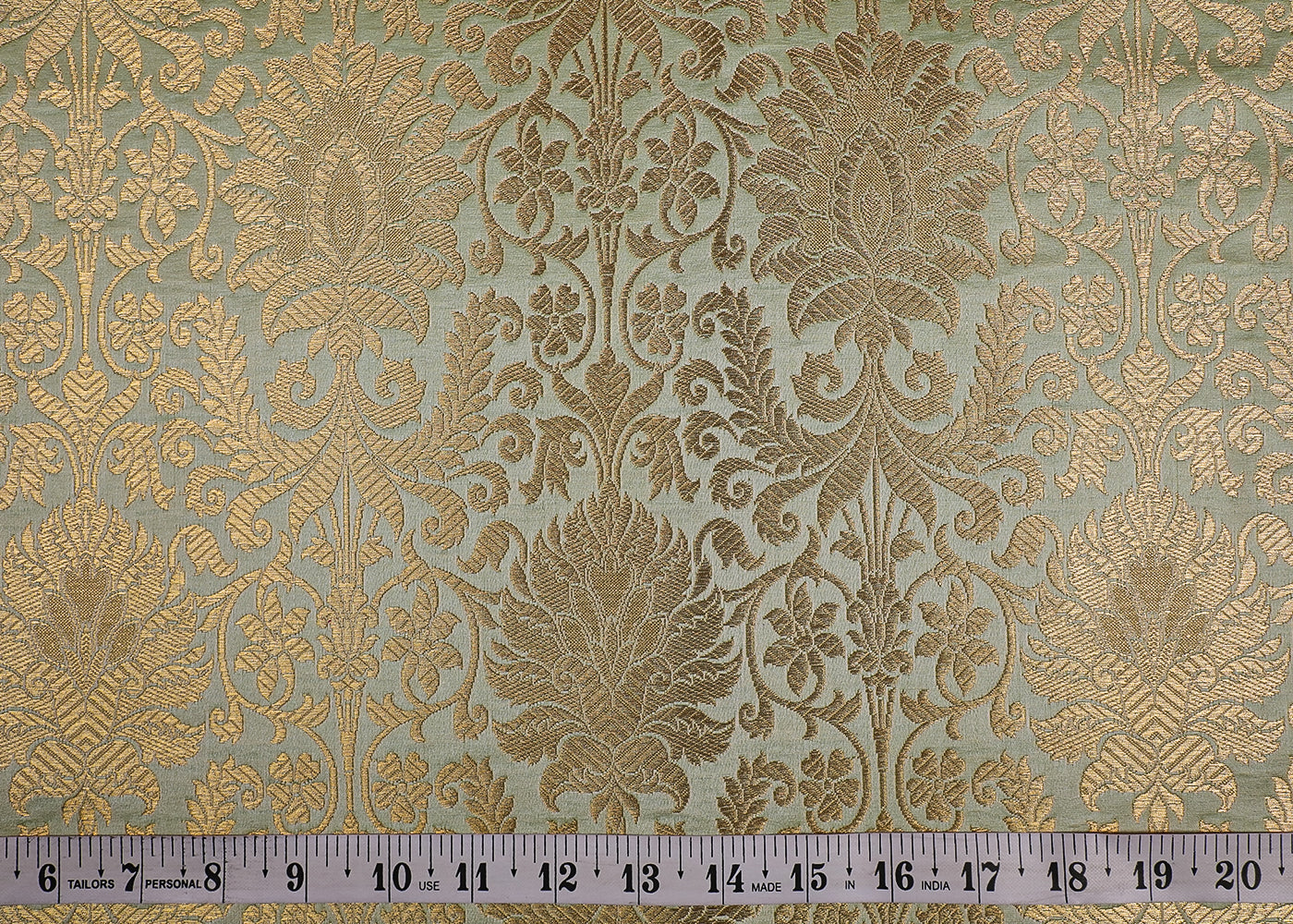 Light Green Banarasi Brocade Fabric With All Over Golden Zari Handloom 19108