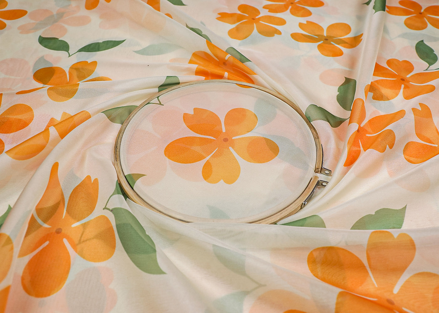 White Organza Fabric With All Over Floral Print 19133